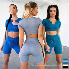 Летняя спортзал Wear Womens High Streetry Shorts Zip Front Sports Set Active Stretch Like 2 Piece йога набор йоги